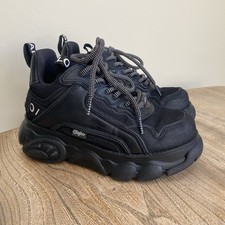 Buffalo Black Vegan Chunky Trainers Black UK 4 / EU 37 Platform Sole Lace Up