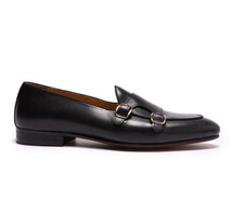 Men's Genuine Leather Loafers Double Monk Strap Dress Shoes - UK 9