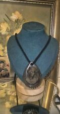 RARE Antique Victorian Vulcanite Large Cameo Mourning Necklace- 1800s -Victorian