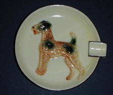 Old Japanese Ceramic Ashtray with Terrier dog - unused .