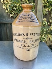 Hollows & Fentiman Botanical Brewers Idle Yorkshire Stoneware Flagon dated 1921