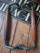 Pair of Chrome and teak antique vintage old Door Handles Pulls HUGE 18 INCH