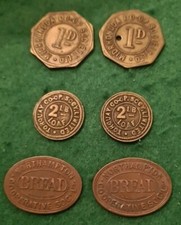 Torquay MidRohondda Northampton  Coop Co operative Tokens 1D & Bread Welsh Co Op