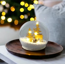 Lightup LED Snow Globe with Reindeers Christmas Decoration Ornament Festive Xmas