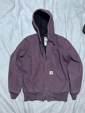 Vintage Carhartt Jacket Hooded Active Burgundy Work Wear XS Extra Small