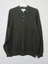 M&S Autograph mens  Knitted Textured Long Sleeve Polo Shirt Khaki Size M - XL