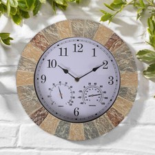 Large Garden Wall Clock with Thermometer & Hygrometer Outdoor Indoor Home Decor