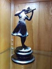 VINTAGE FONDERIA LANCINI SCULPTURE ABSTRACT BRONZE 10" HIGH. Lady Playing Violin