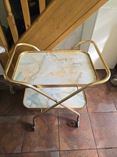 Vintage Folding Tea Trolley Marble Effect 2 Tier