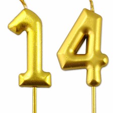 Gold Number 14 Candle 14th