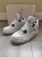 Air Jordan 4 Retro White Metallic Court Purple Trainers - UK Size 6 - With Box