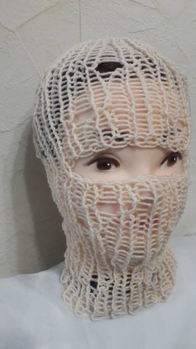 Handmade knit beige balaclava - handmade,