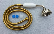 TRADITIONAL VICTORIAN BRASS SHOWER HEAD WITH CERAMIC HANDLE + HOSE