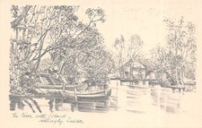 THE RIVER WITH ISLAND HELLINGLY NEAR HAILSHAM SUSSEX SKETCH POSTCARD c.1930'S