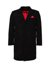 Relco London Black Overcoat Mens Coat 80% Wool Fitted Red Lining Mod Skinhead