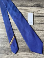 PAUL SMITH BLUE SILK TIE WITH MULTISTRIPE DETAIL MADE IN ENGLAND BNWT