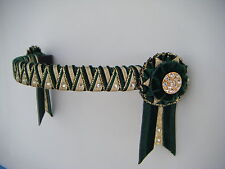 Green & gold supreme Cornerstone Browband - showing velvet browband - £27.99