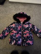 Kids Girls TU 9-12 Months Winter Padded Unicorn Coat With Fur Hood Blue & Pink