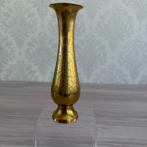 Vintage brass vase etched - vintage,