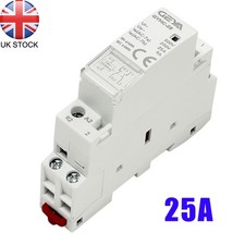 2 Pole 25 Amp Contactor Relay 1No 1NC Din Rail Mounted Module White Contacts