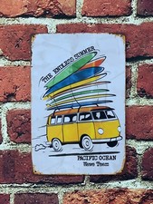 VW Classic Quiver Camper Van Summer Beach Vacation Metal Wall Sign Large 12 x 8"