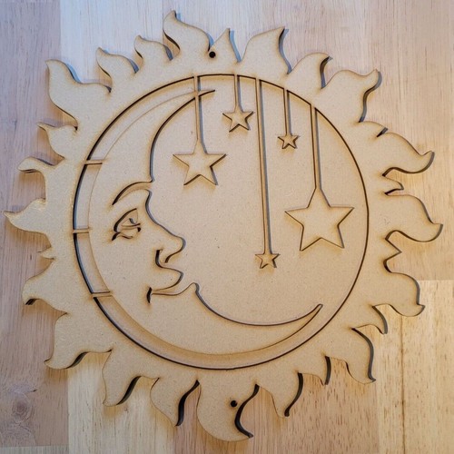 Large wooden sun moon and - 3d,
