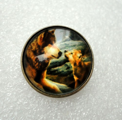Wolf and pup cabochon domed - cabochon,