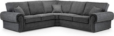 BARI SYMMETRICAL CORNER SOFA FULL BACK CHENILLE GREY LEFT RIGHT HAND AVAILABLE