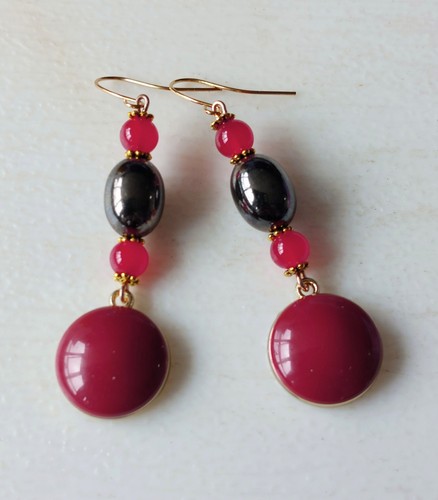 Maroon red enamel - enamel, pendant