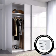 ARM 2 Door Sliding Wardrobe in White with ARC Internal Chest 150cm Wide