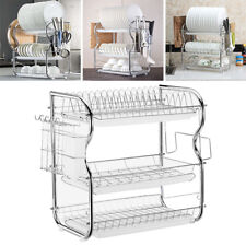 3 Tier Dish Drainer Rack with Drip Tray Cutlery Holder Plate Rack Kitchen Sink