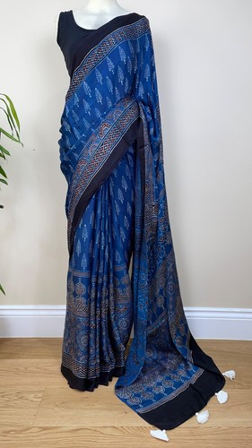 Blue handblocked ajrakh - handblocked,