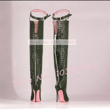 Green Mock Snakeskin Stiletto Thigh Boots Size 11.5