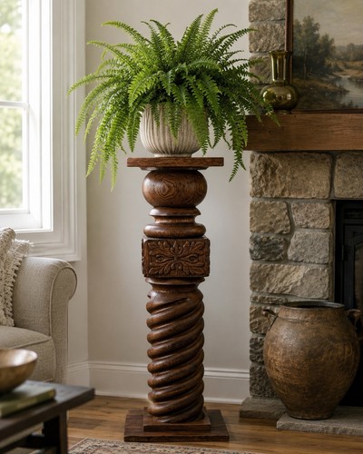 Antique oak pedestal - oak, twist
