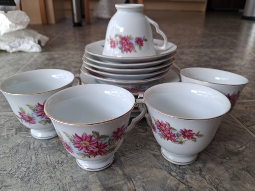 Floral tea set 5x cups - floral,