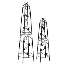Garden Black Iron Obelisks 2 pc Set Climbing Plant Support Frame Trellis