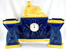 VINTAGE ART NOUVEAU FRENCH CERAMIC MANTEL CLOCK GARNITURE QUARTZ MOVEMENT