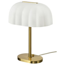 Ikea AKTERSPRING Table Lamp Opal Glass Brass Base 39cm Modern Bedside Light E14