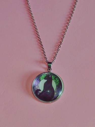 Black cat necklace stainless - cat,
