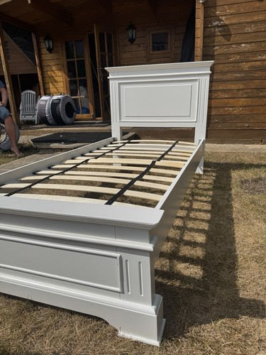 White wooden single bed frame - single,