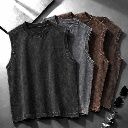 Mens washed sleeveless tank - washed,