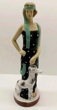 Art Deco Lady Greyhound Large Fabulous Lady with Dog Greyhound Ceramic Figure