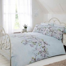 ELOISE FLORAL KING SIZE DUVET COVER SET BLUE BEDDING BY RAPPORT - DUCK EGG