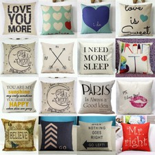 Words Hearts Pillow Case Cushion Cover Cotton Linen Square Home Decorative Throw