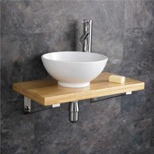 Floating bathroom wood beam shelf counter top stand wash rustic vanity basin DIY