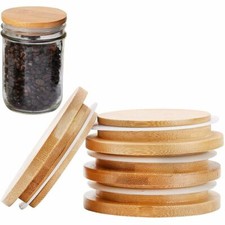Wooden  Reusable Bamboo Mason Jar Lids Compatible With Wide Mouth Jars