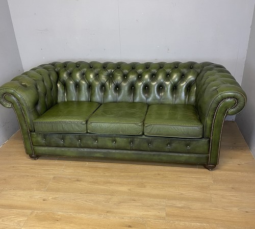Vintage green leather seater - 3,