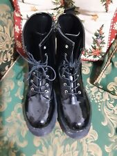 LADIES SHINY BLACK ZIP UP GOTH SEXY BIKER ANKLE BEDROOM BOOTS NEW SIZE 7 VGC,