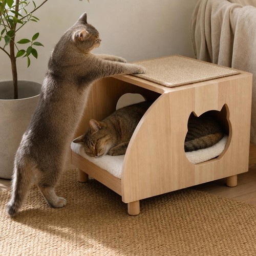 Wooden cat bed and - wooden,