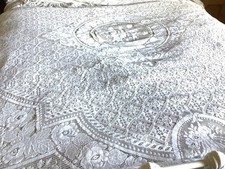 Vintage Ivory White Lace Bedspread Throw 220x186cms+ Fringe use either way